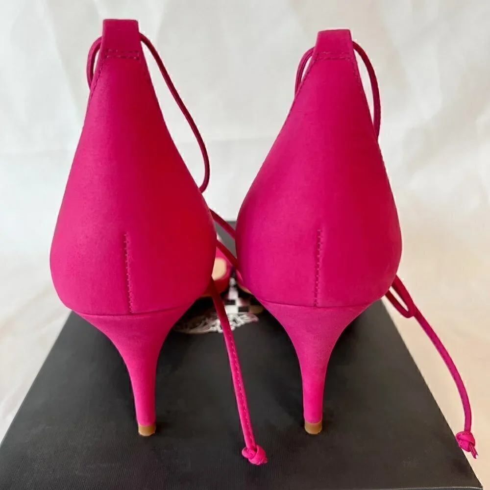 Vince Camuto Presinda Heels Ankle Strap Sandals Womens 7 M Pink Nubuck Tie NWB